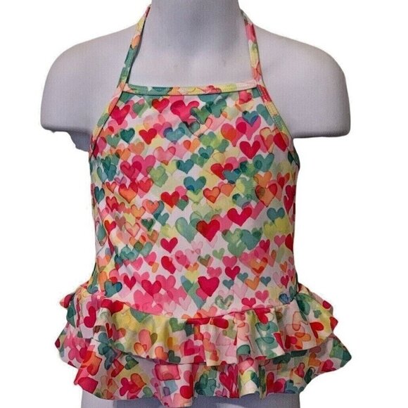 Kate Mack Girls Halter Top Swimwear Size 2T/2Y Ruffle Bottom Multicolor Hearts - Picture 1 of 10